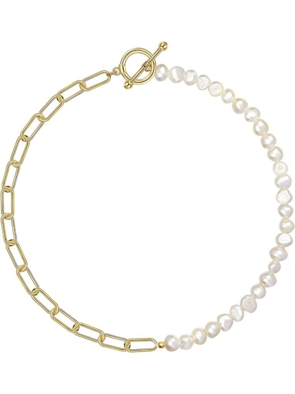 Trendy Pearl Choker Necklace for Women - Gold Paperclip Chain with Freshwater